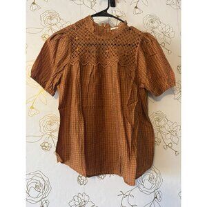 New Anthropologie Mine Womens Top Size Small Burnt Orange Lace Neckline